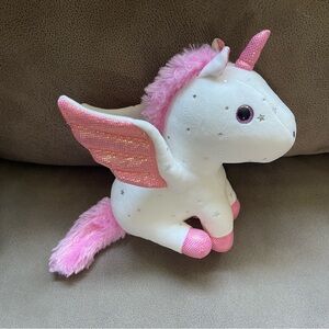 White Unicorn with Pink Fur Stuffed Toy 8”